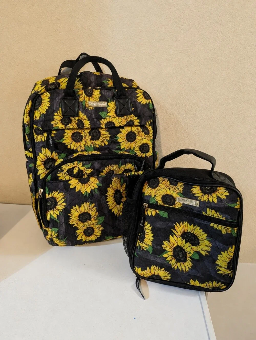 Simply Southern Sunflower Quilted Backpack and Lunch Bag Set - Black & Yellow